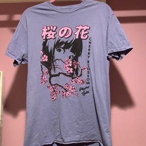 Purple cherry blossom Japanese mystery theater shirt.